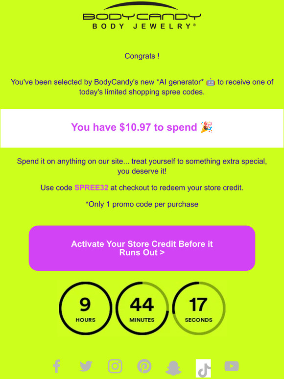 Body Candy You've still got 10.97 left to spend... Milled