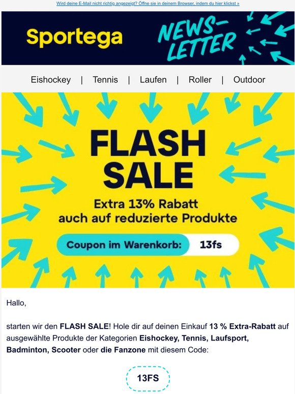 Flash Sale – 13 % Extra-Rabatt auch auf bereits reduzierte Artikel