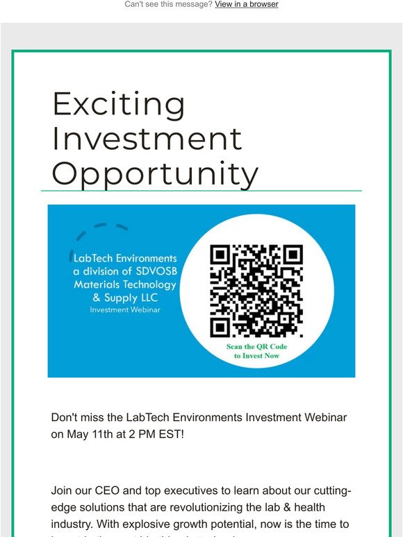 Discover the Next Big Thing in Technology - Register for the LabTech Environments Investment Webinar