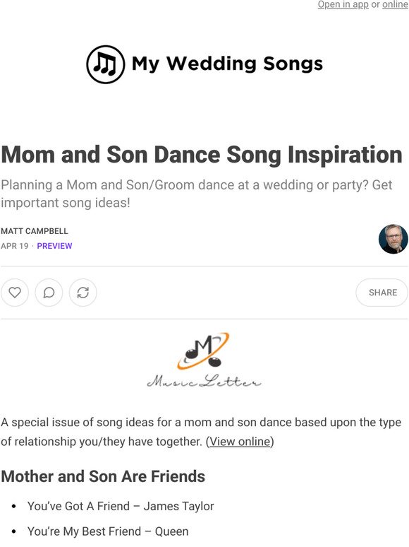 Mom and Son Dance Song Inspiration