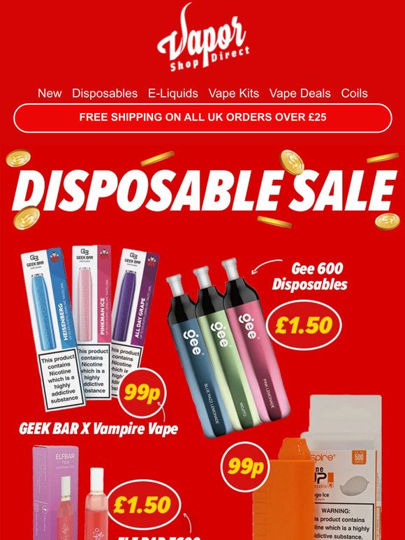 99P DISPOSABLE CLEARANCE💰 Geek Bar, Elf Bar, Solo+ and more in our Massive Sale!