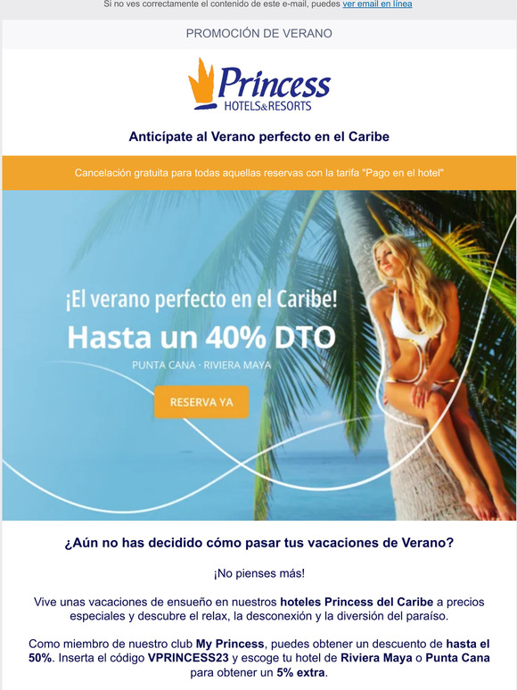 ⛱️  ¡—, anticípate al verano con Princess Caribe! ¡Hasta 40% dto!