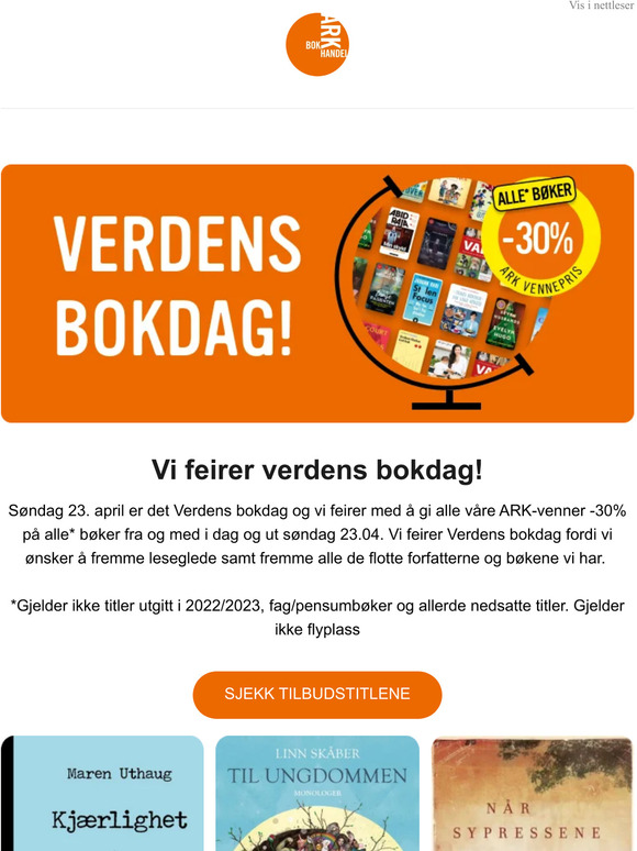 Verdens bokdag! -30% til ARK-venner på alle* bøker!