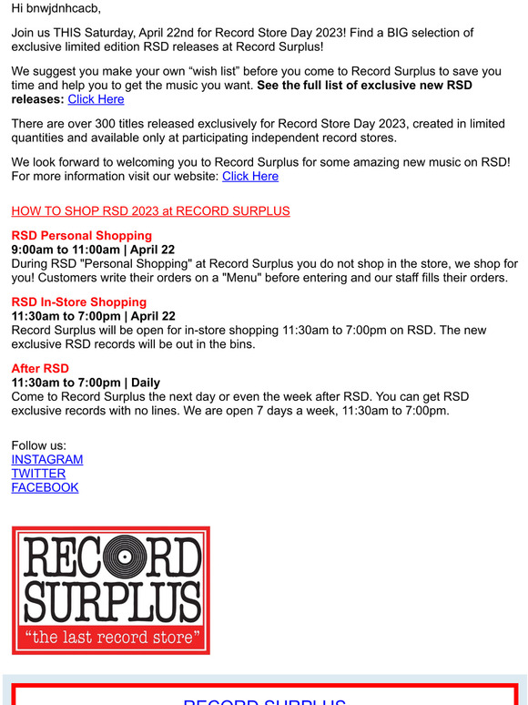 🎵😀Record Store Day 2023 THIS SATURDAY at Record Surplus!