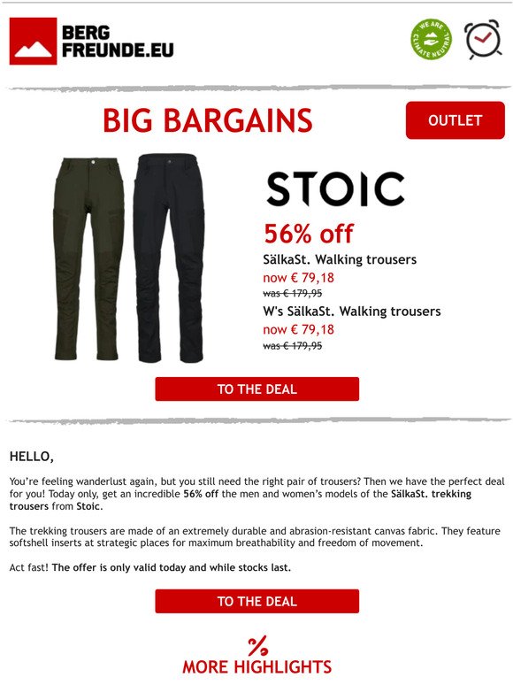⏰⛰️ Today only: 56% off Stoic trekking trousers