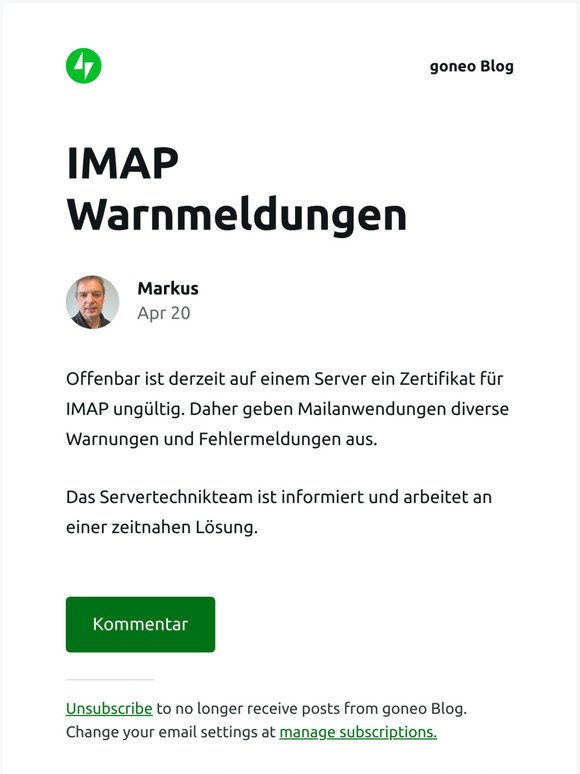 [Neuer Eintrag] IMAP Warnmeldungen