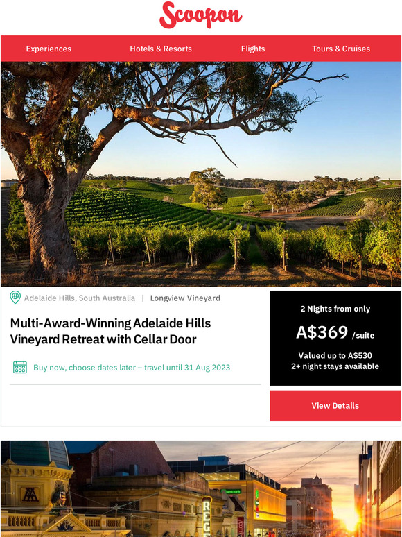 Scoopon NEW! Adelaide Hills AwardWinning Vineyard Retreat Adelaide