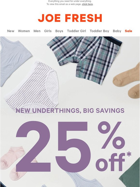25% OFF Socks, Underwear & More!