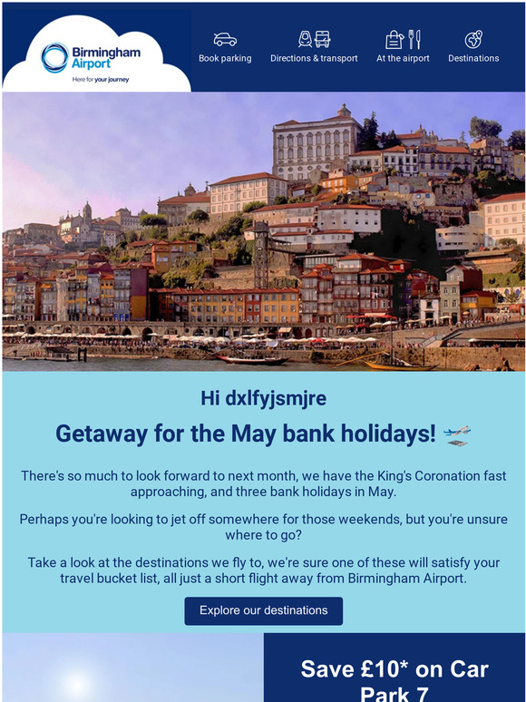 Birmingham Airport Parking Come fly with us for the May bank holidays