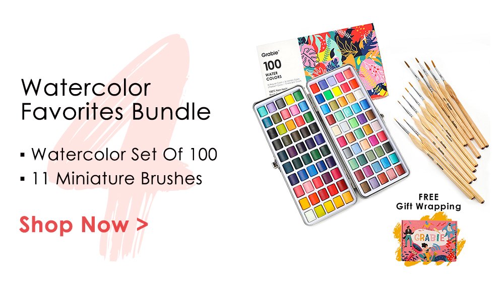 Grabie Premium Watercolor Set Of 100 With Brush 