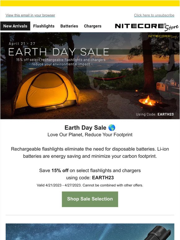 Celebrate Earth Day 🌎 Save 15% off Select Rechargeable Flashlights and Reduce Your Impact