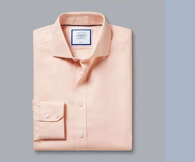 Cutaway Collar Non-Iron Henley Weave Shirt - Peach