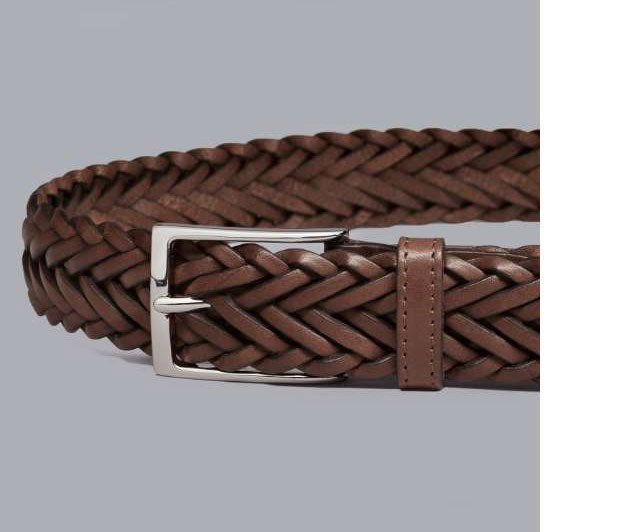 Leather Made In England Plait Belt - Chocolate Brown