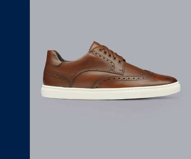 Leather Brogue Trainers - Walnut Brown