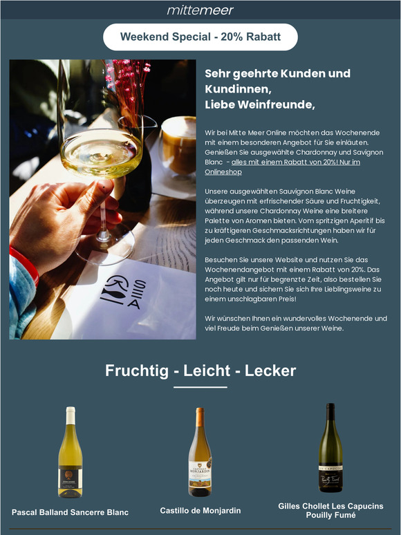 20% auf unser Sauvignon Blanc und Chardonnay Weekendspecial!