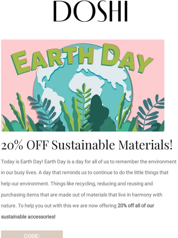 Earth Day ✨🌎🌳  - 20% OFF Sustainable Materials for a Happier Planet