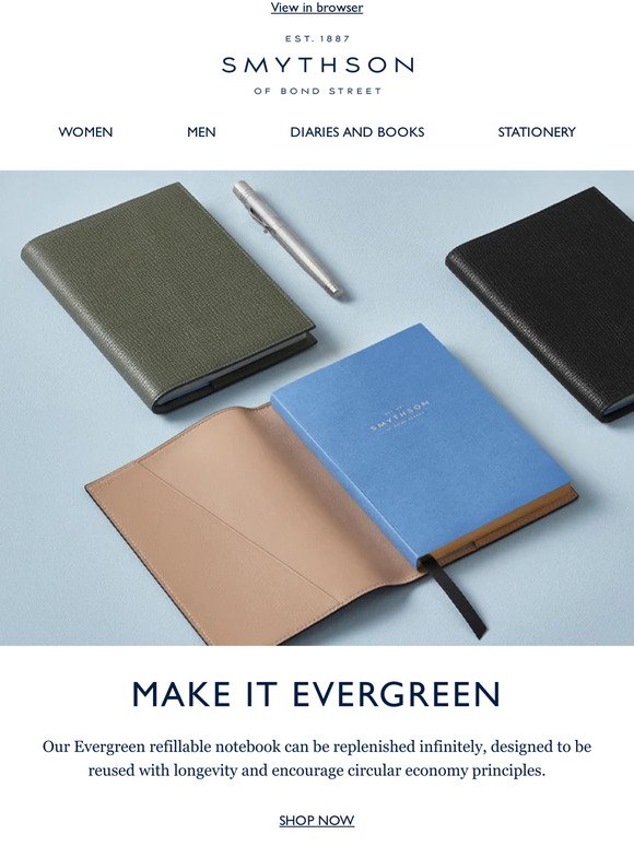 Evergreen Refillable Notebook in Ludlow in nutmeg | Smythson