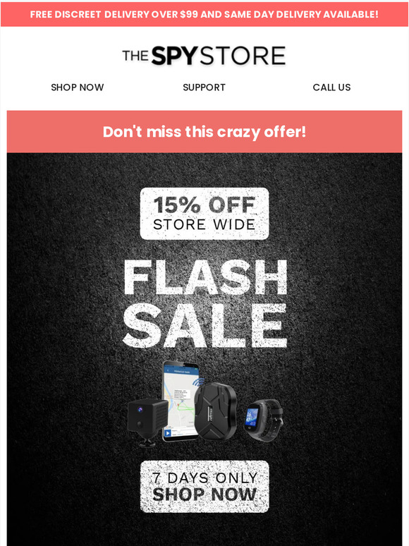 🚨 15% off Everything at The Spy Store Reminder!