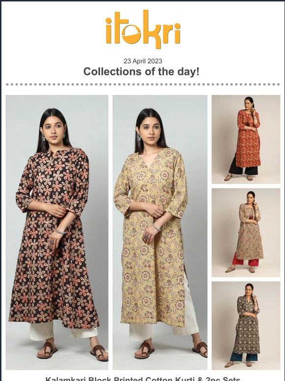 ➊ Kalamkari Block Printed Stitched Kurti & 2pc Sets ➋ Burdwan Jamdani Handloom Dupattas ➌ Sanganeri Printed Cotton Pants ➍ Traditional Patua Paintings