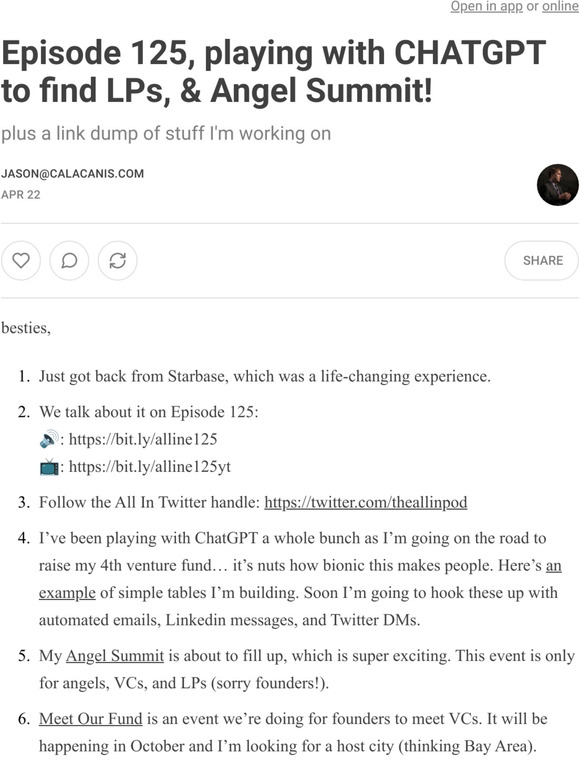 Episode 125, playing with CHATGPT to find LPs, & Angel Summit!