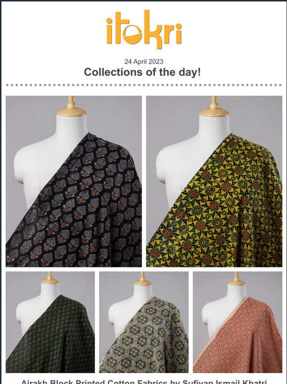 ➊ Ajrakh Block Printed Cotton Fabrics ➋ Bhujodi Organic Kala Cotton Sarees ➌ Crewel Embroidery Cushion Covers ➍ Gulab Singh Johrimal Perfumes & More