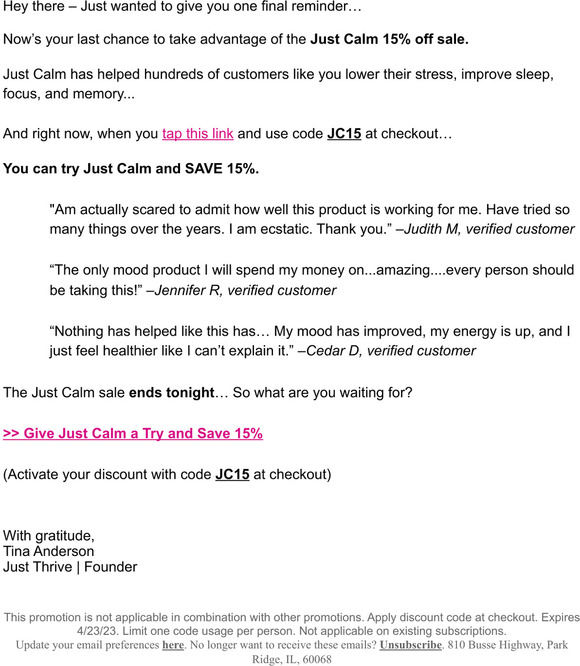 Hurry–15% off Just Calm ends tonight!