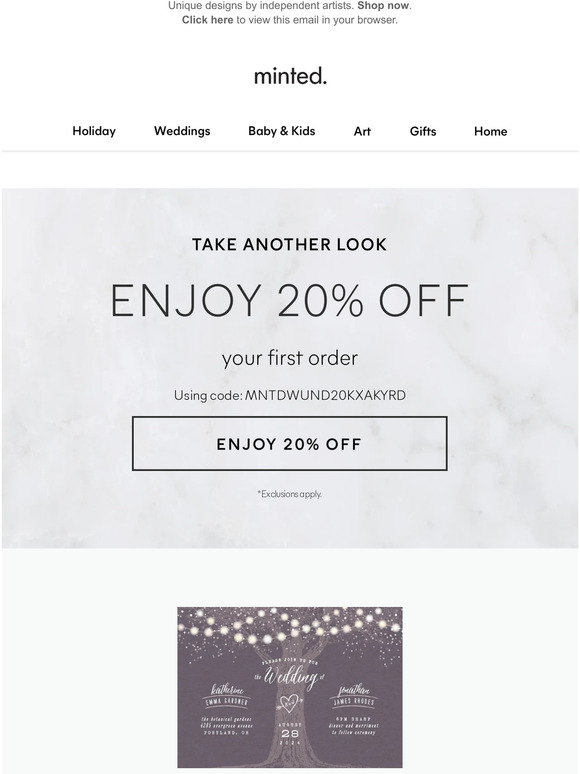 Minted 20 off designs you shopped. Milled