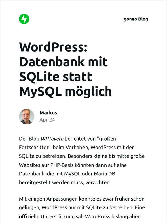 [Neuer Eintrag] WordPress: Datenbank mit SQLite statt MySQL möglich