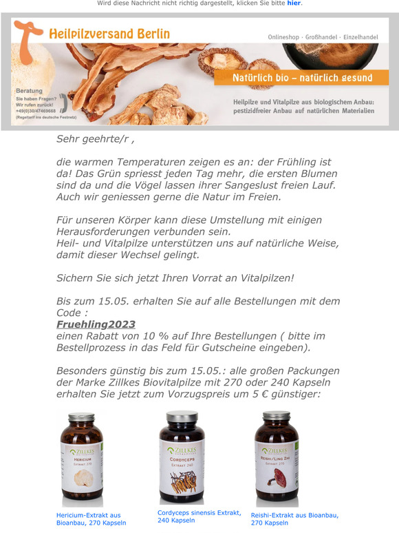 Mit Vitalpilzen in den Frühling- jetzt bestellen und 10 % sparen!