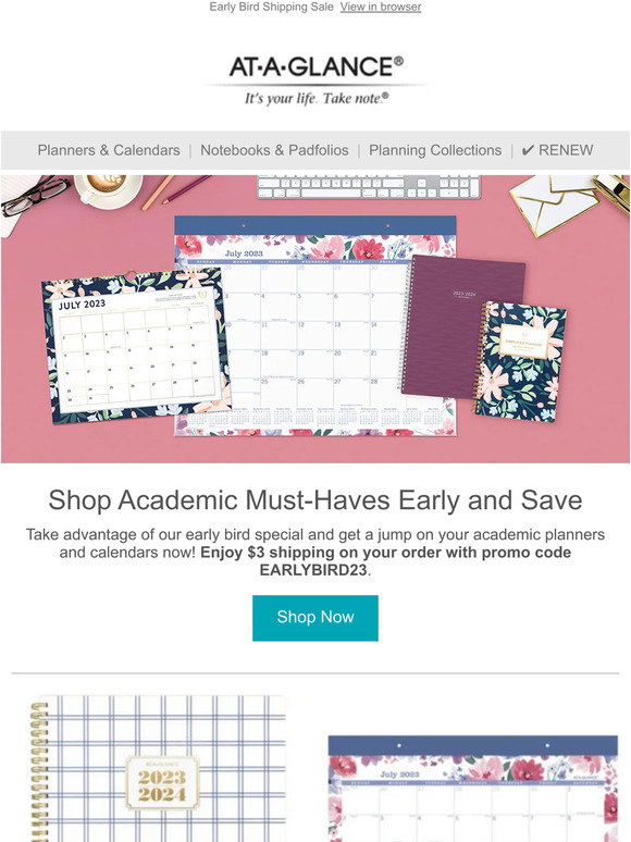 At a glance shop academic must haves early and save milled