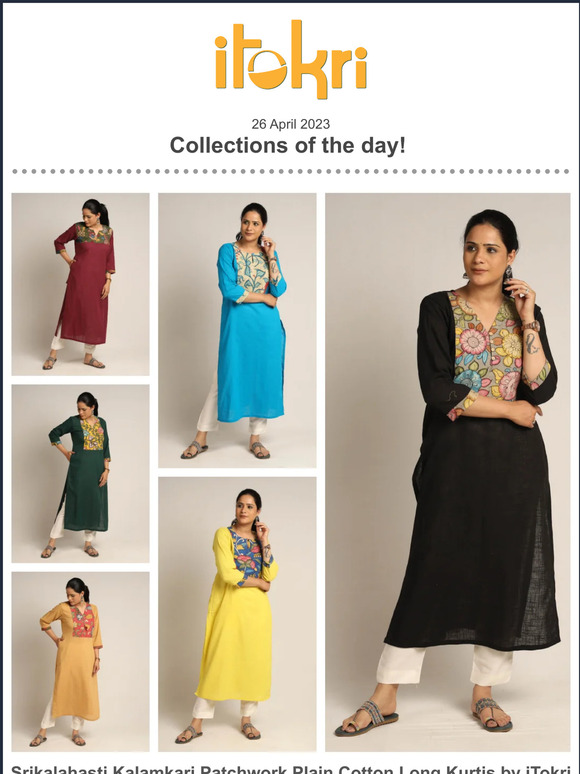 ➊ Kalamkari Patchwork Plain Cotton Kurtis ➋ Pochampally Ikat Handloom Dupattas ➌ Sanganeri Printed Cotton Kaftans ➍ Beadwork Jewelry by Garima Kapoor