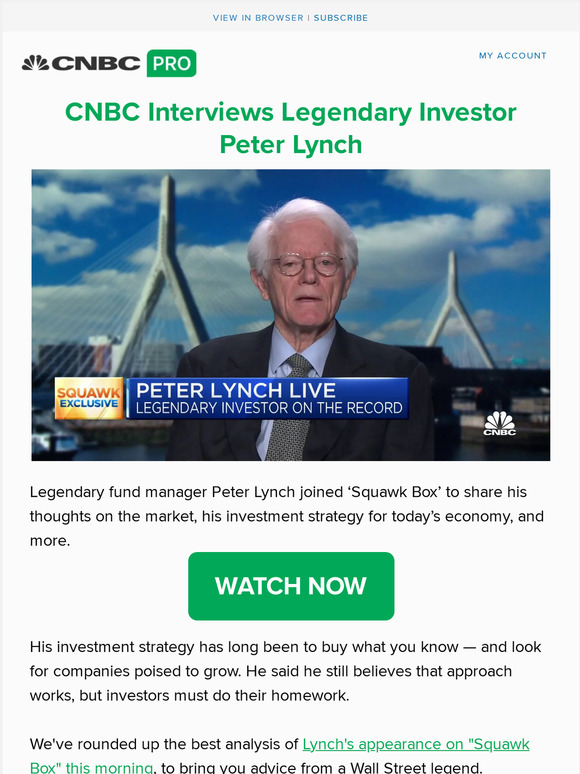 CNBC Watch the CNBC interview with Peter Lynch to see his investment