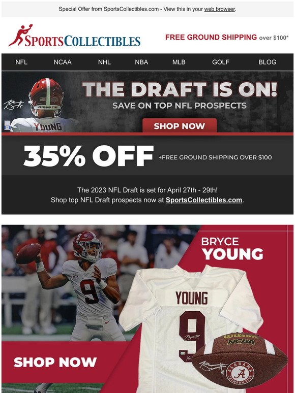 The Draft is on - Save 35% on top NFL prospects!