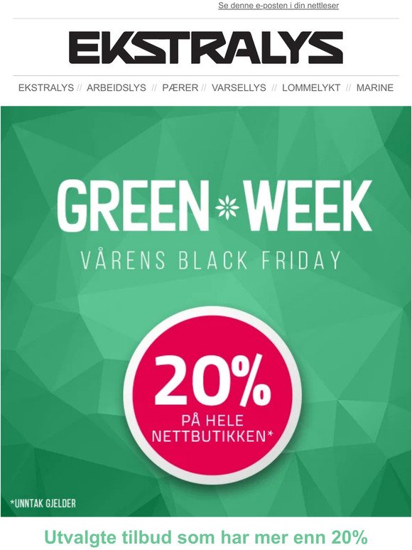 🍀 Green week - 20% på nesten alt!