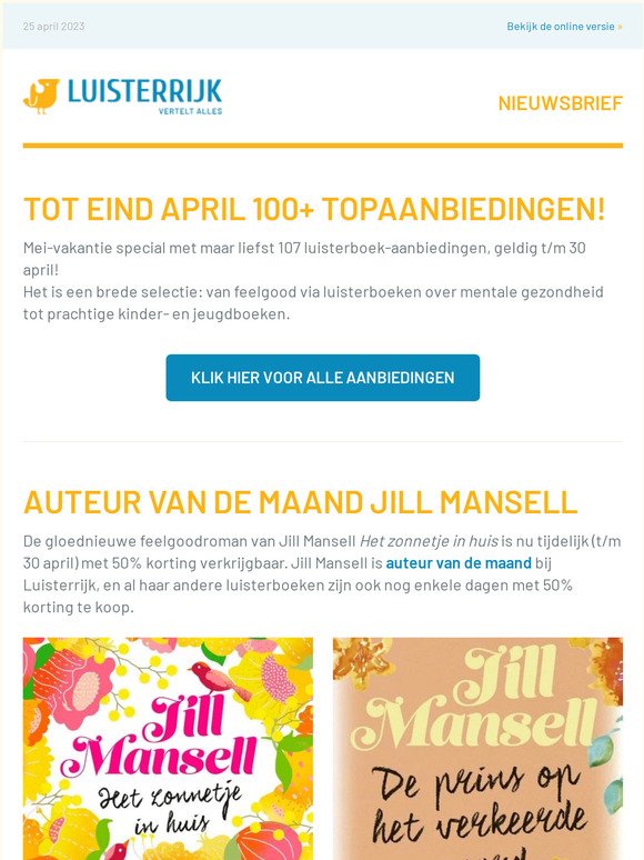 Deze mei-vakantie meer dan 100 top-aanbiedingen bij Luisterrijk!