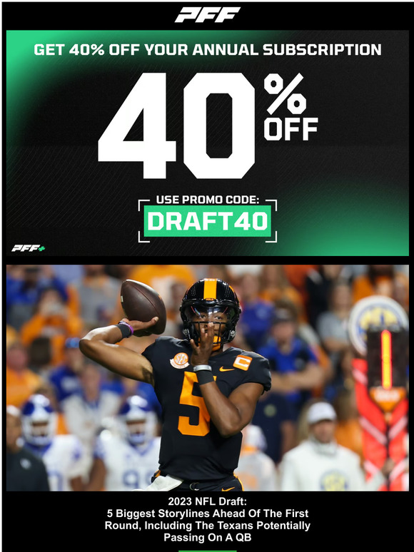 DRAFT40 Sale (40% Off PFF+ Annual), NFL Draft