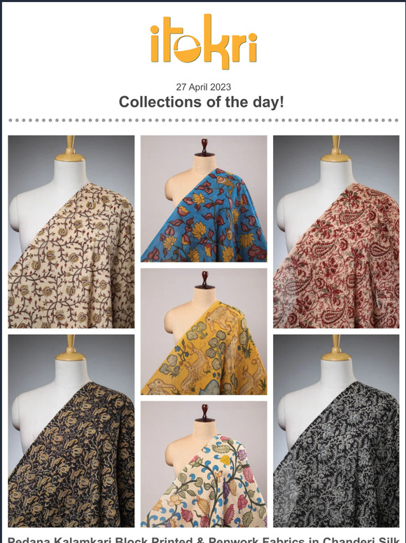 ➊ Kalamkari Block Printed & Penwork Fabrics ➋ Mul Cotton Stoles in Ajrakh Block Prints ➌ Lucknowi Chikankari Bed Covers ➍ Jacquard Cotton Curtains
