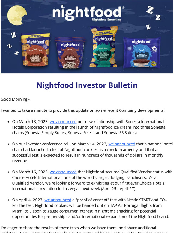 Nightfood Investor Bulletin