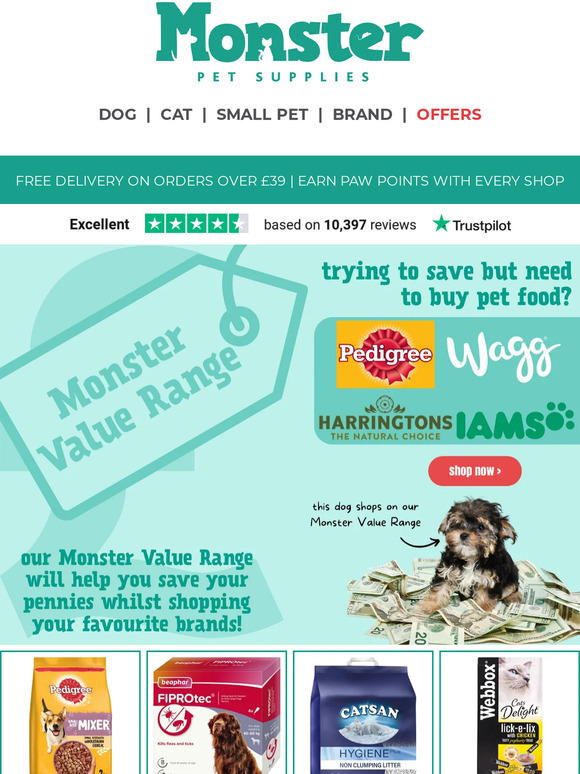 Monster Pet Supplies Earn Paw Points when you shop Milled