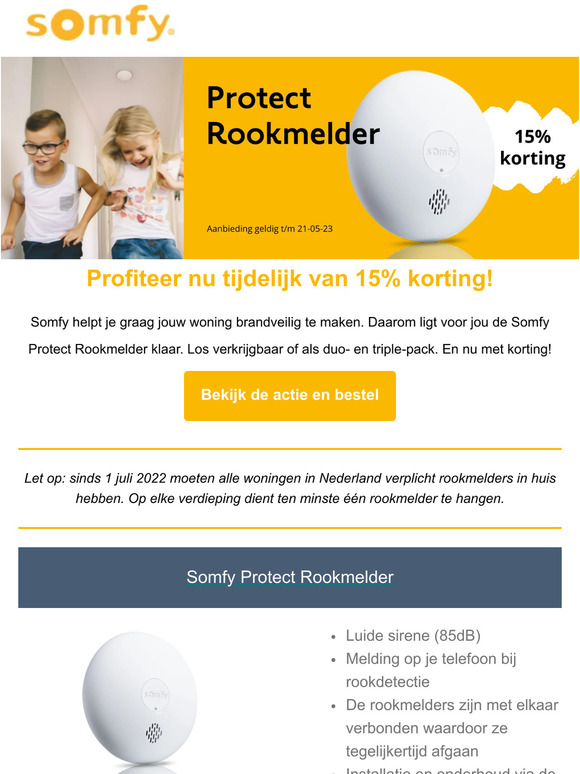 Somfy Protect Rookmelders: nu met 15% korting