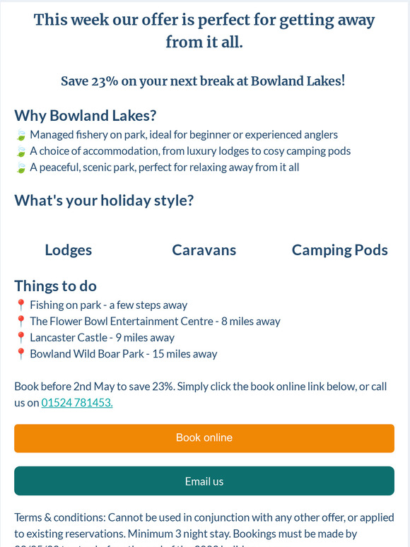 This week's holiday offer is perfect for fishing, walking or cycling breaks!