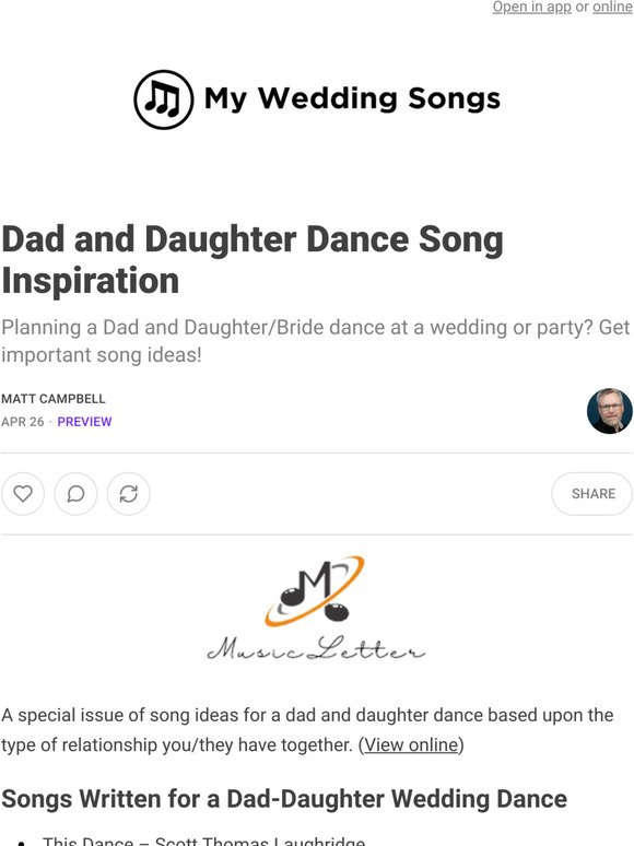 Dad and Daughter Dance Song Inspiration