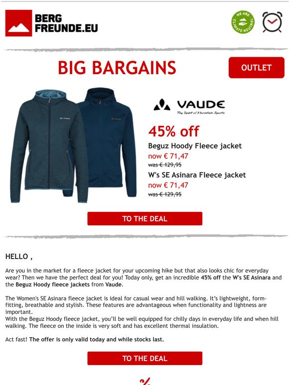 ⏰ Today only: 45% off a Vaude fleece jacket