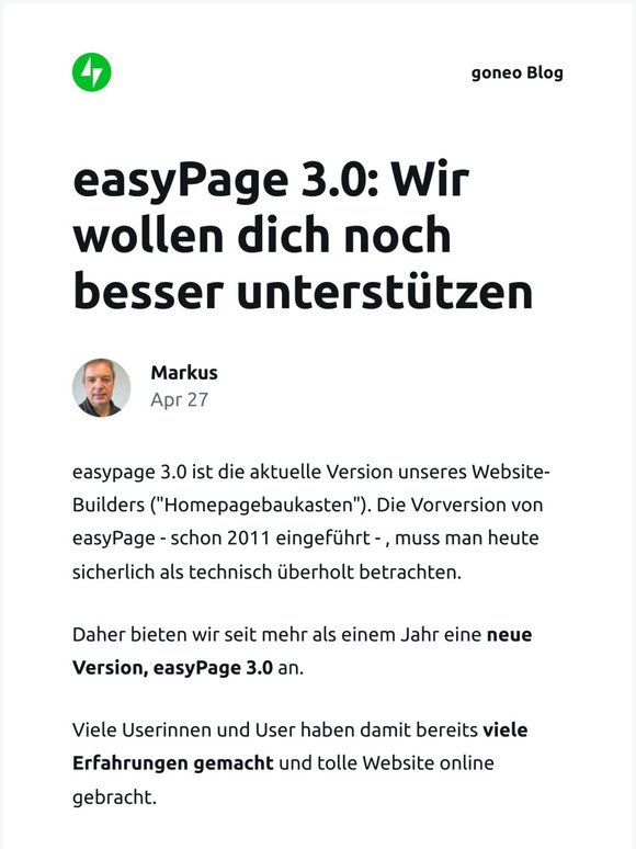 [Neuer Eintrag] easyPage 3.0: Wir wollen dich noch besser unterstützen