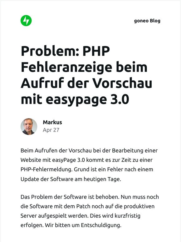 [Neuer Eintrag] Problem: PHP Fehleranzeige beim Aufruf der Vorschau mit easypage 3.0