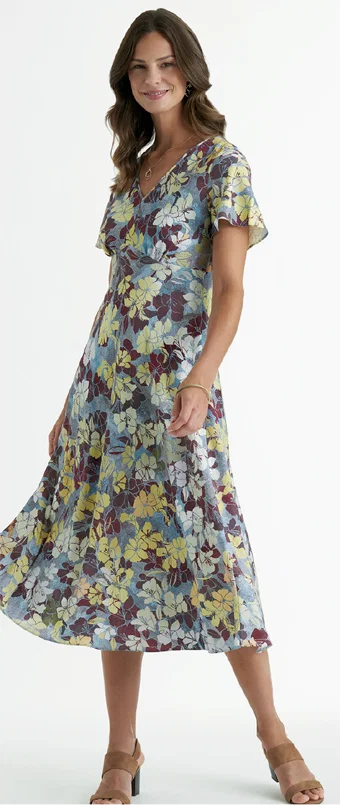 Floaty floral dress made from a soft, crease-free woven fabric