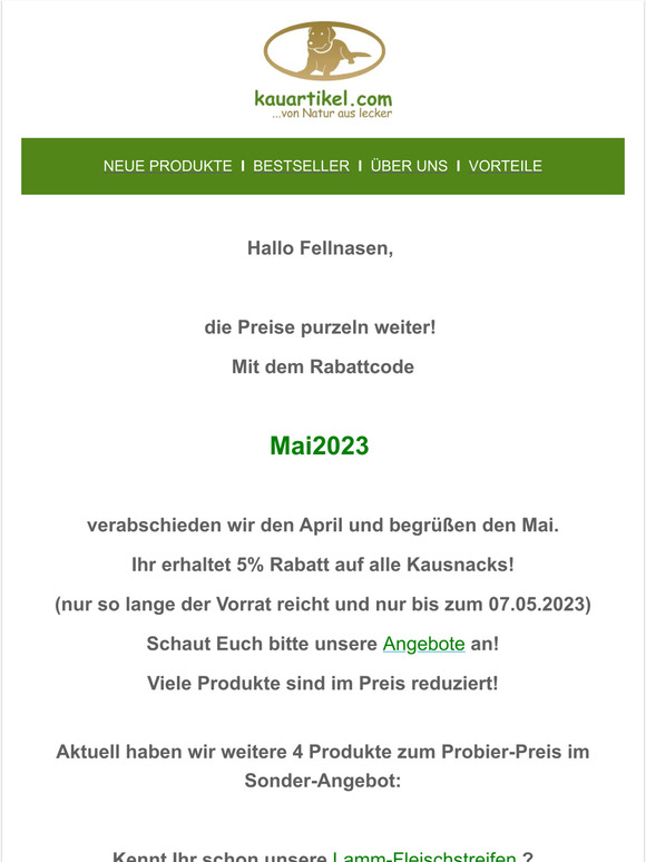 April-Endspurt bei Kauartikel.com 🐶 Bis zu 25 % Rabatt! 🐶