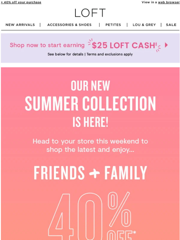 LOFT Outlet Shop Friends + Family in store for a FREE GIFT! Milled