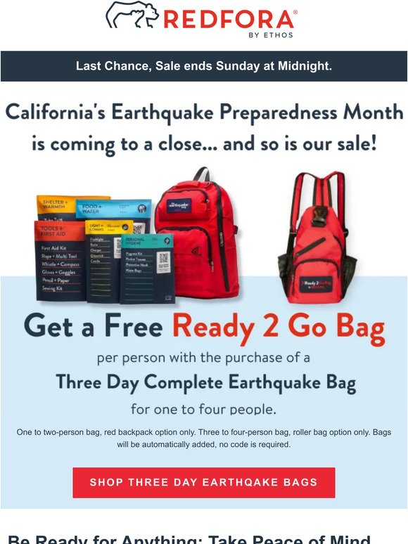 Last chance: our Earthquake Bag sale ends Sunday at Midnight