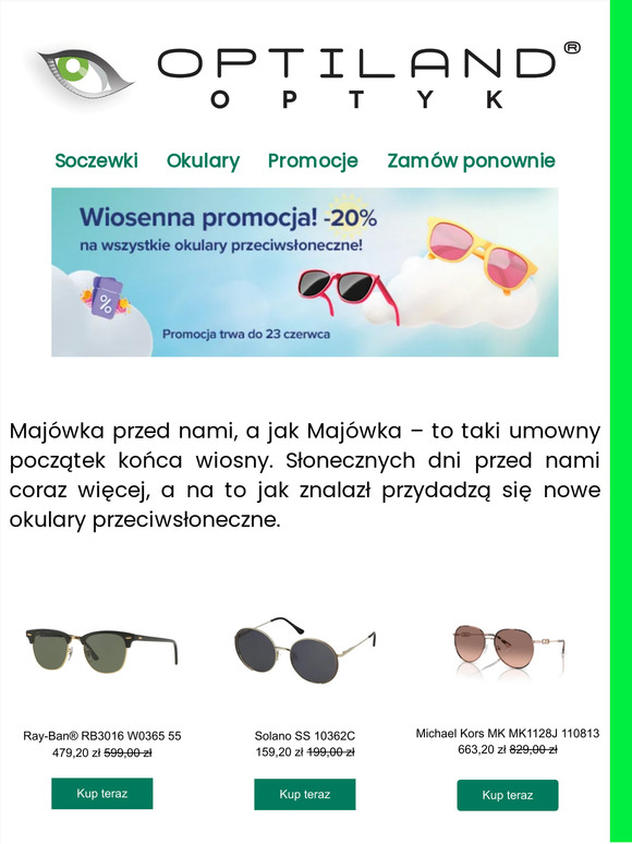-20% na WSZYSTKIE OKULARY przeciwsłoneczne 😎🤩